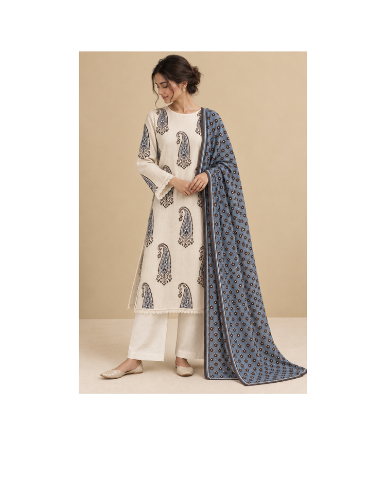 Blue Hand Block Printed Organic Cotton Fabric