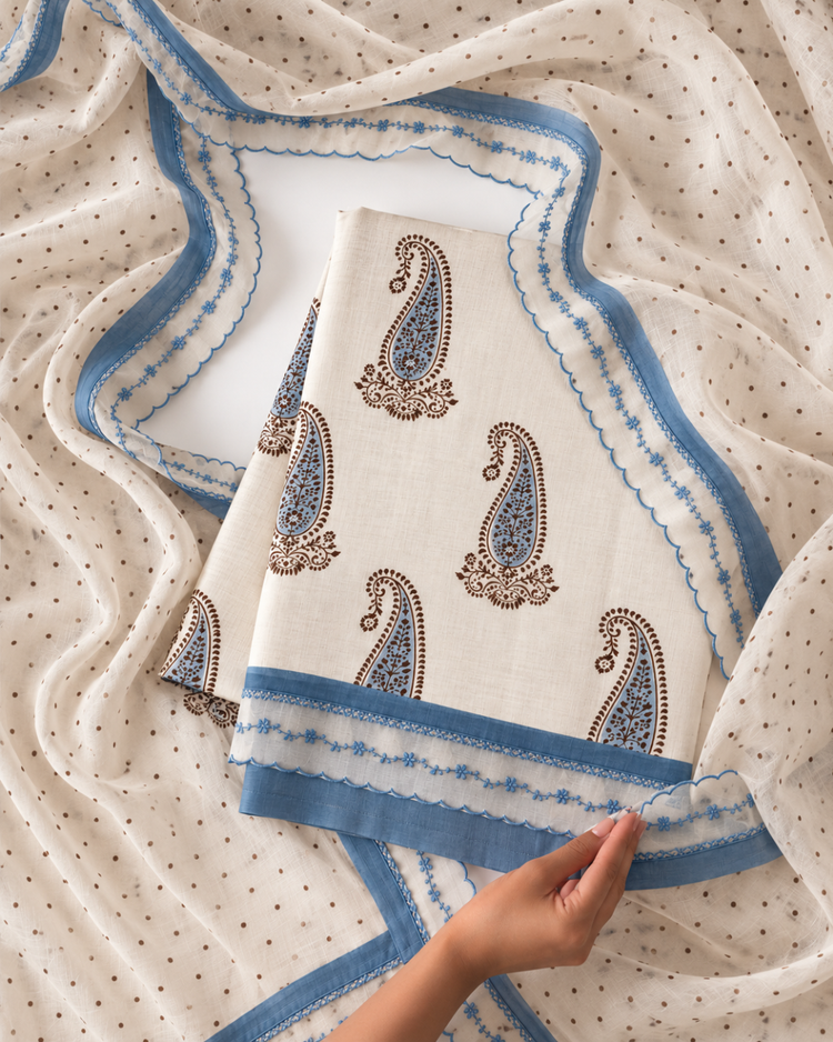 Blue Hand Block Printed Organic Cotton Fabric