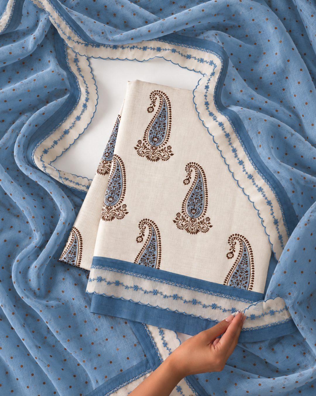 Blue Hand Block Printed Organic Cotton Fabric