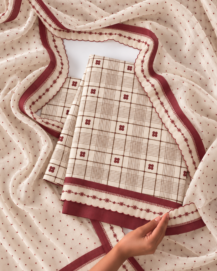 Maroon Checks Organic Cotton Fabric