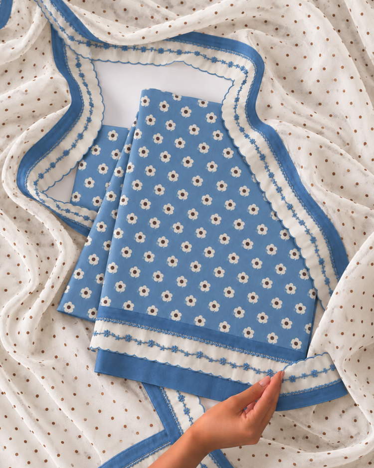 Small Flowers Hand Block Printed Organic Cotton Fabric