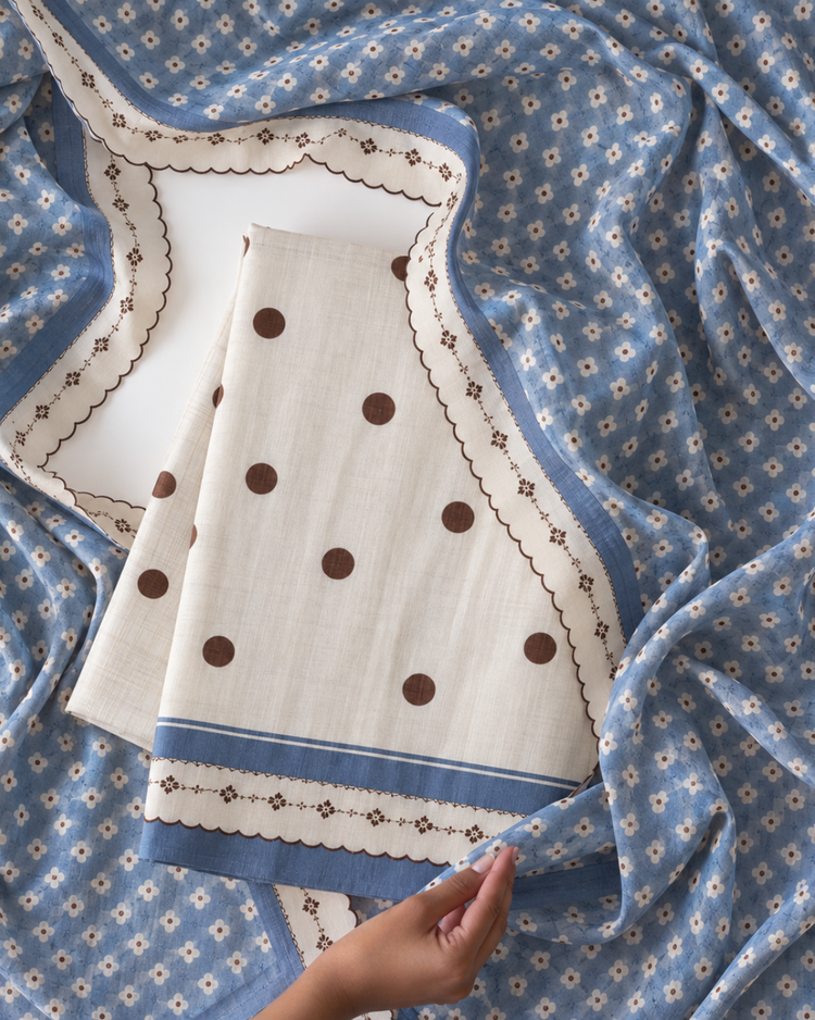 Brown Polka dot Hand Block Printed Organic Cotton Fabric
