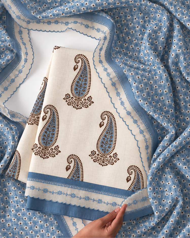 Blue Hand Block Printed Organic Cotton Fabric