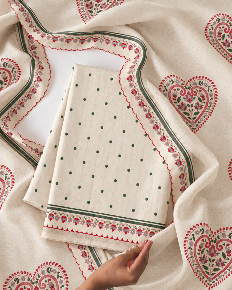 Indian Heart Paisley Hand Block Printed Organic Cotton Fabric