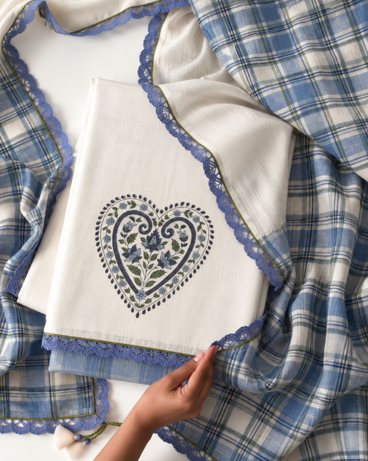 Blue Heart Paisley Organic Cotton Fabric