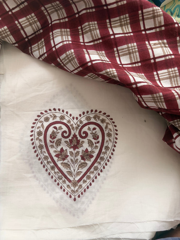 Red Brown Heart Paisley Organic Cotton Fabric