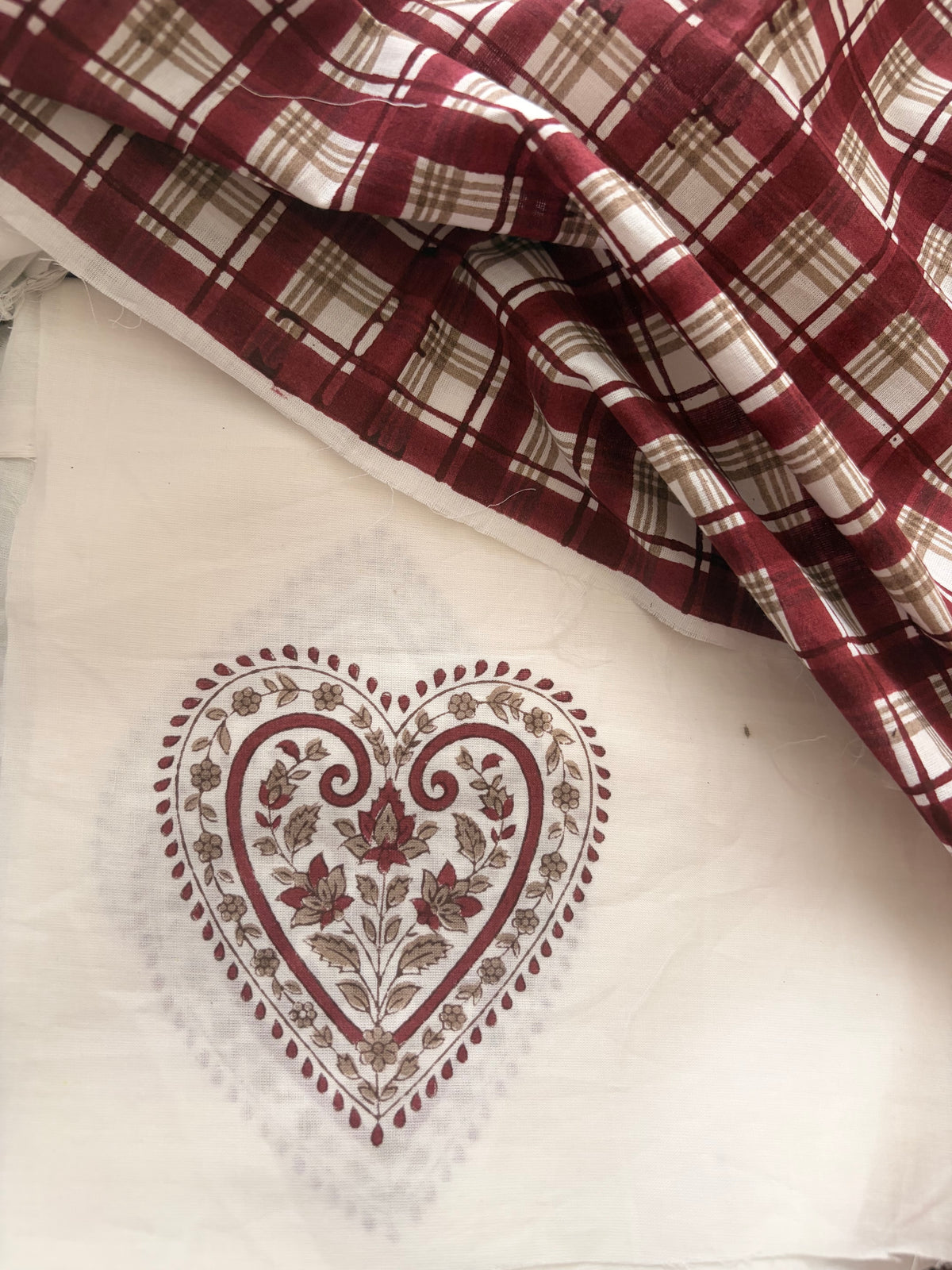 Red Brown Heart Paisley Organic Cotton Fabric
