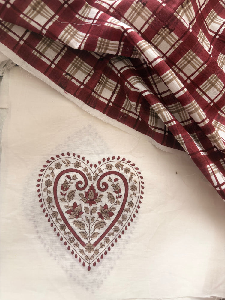 Red Brown Heart Paisley Organic Cotton Fabric